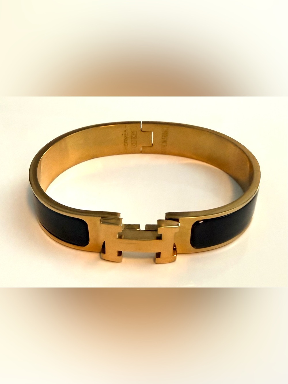 H Black Enamel Bracelet in Gold